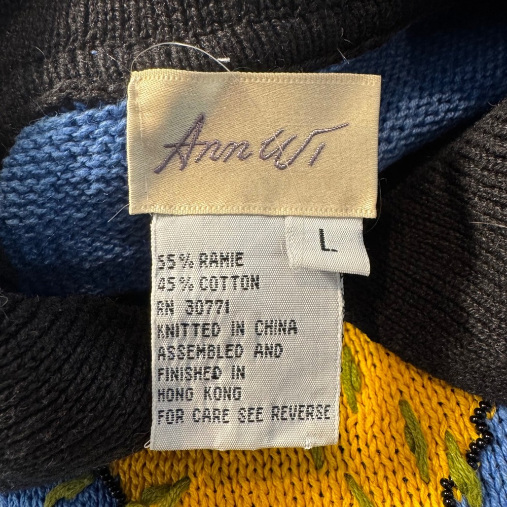 90s Vintage Retro Ann Wi Geometric Argyle Striped Knit Polo Sweater Large Beaded - Picture 6 of 15